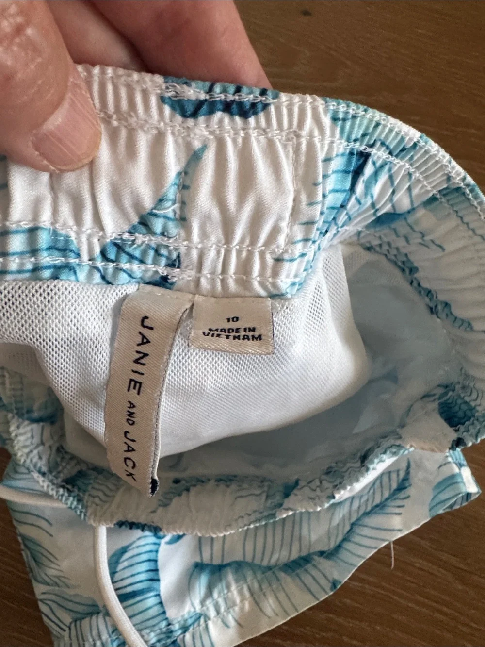 Janie and Jack White Shorts with Blue Tropical Leaf Print